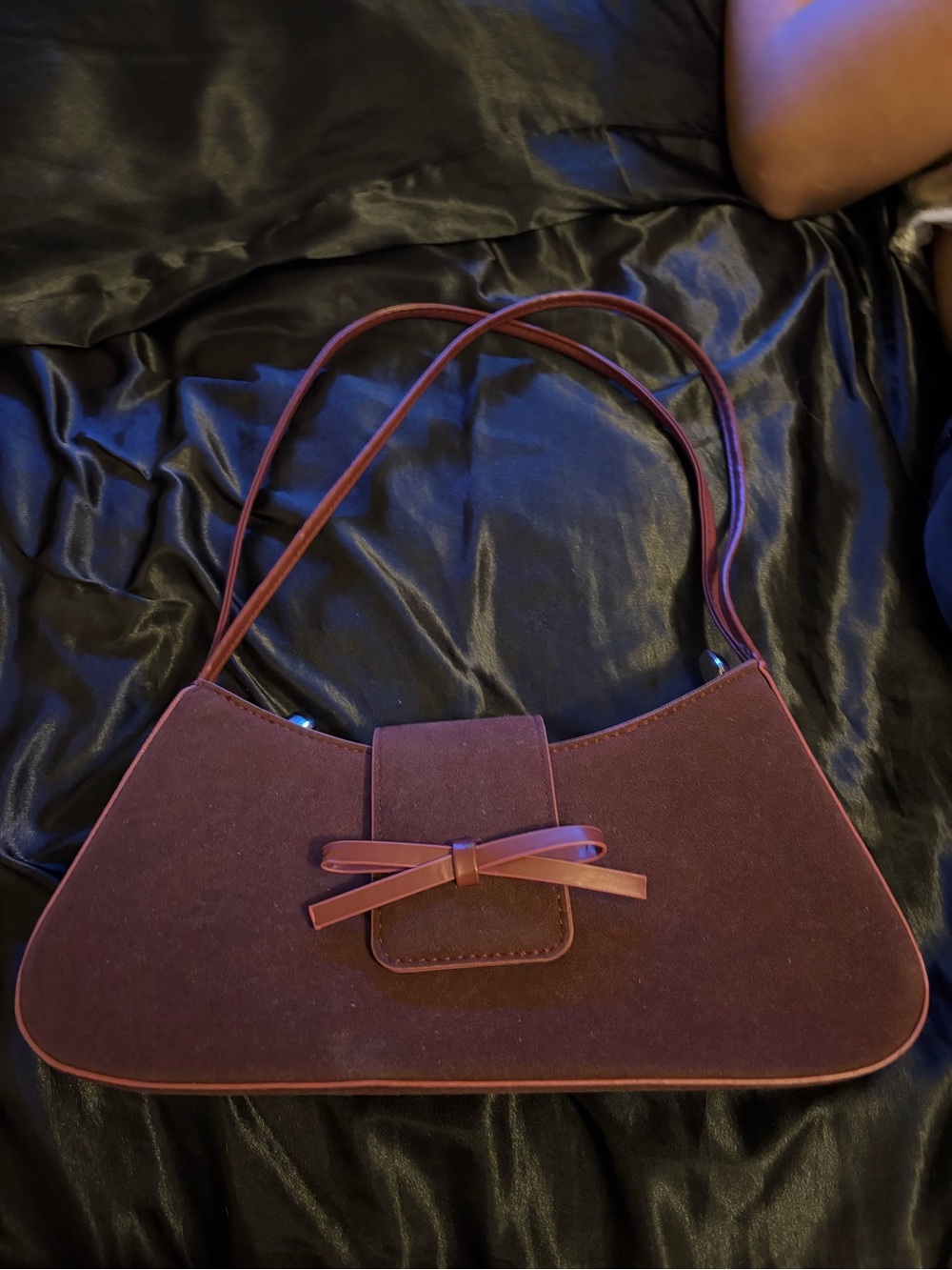 Windsor Burgundy Shoulder Bag with Bow Accent